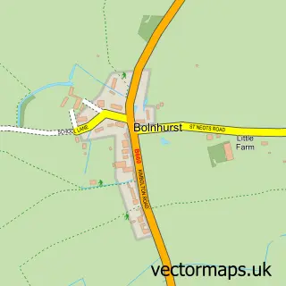 Street map sample of Bolnhurst, Bedfordshire