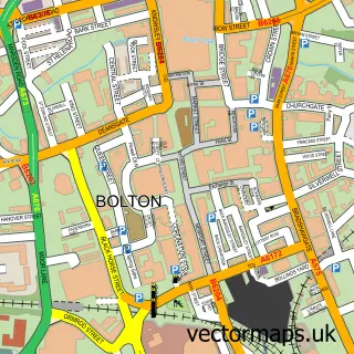 Street map sample of Bolton, Greater Manchester
