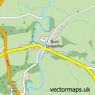 Street map sample of Bont-dolgadfan, Powys