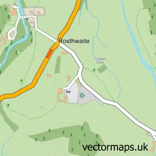 Street map sample of Borrowdale, Cumbria