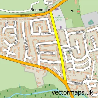 Street map sample of Bournmoor, Durham