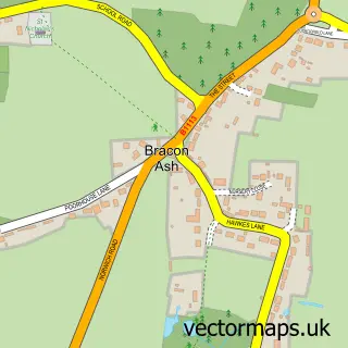 Street map sample of Bracon Ash, Norfolk