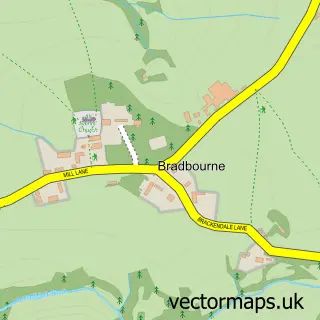 Street map sample of Bradbourne, Derbyshire