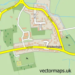 Street map sample of Bradenham, Norfolk