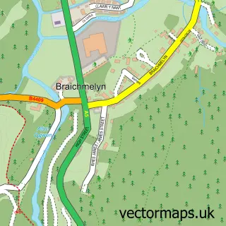 Street map sample of Braichmelyn, Gwynedd