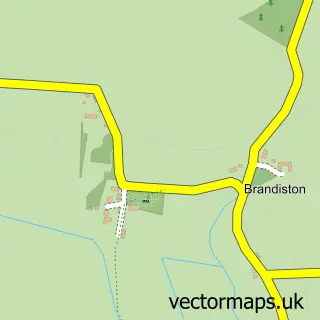 Street map sample of Brandiston, Norfolk