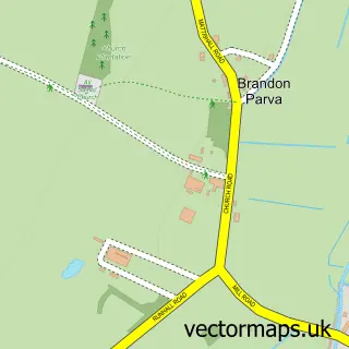 Street map sample of Brandon Parva, Norfolk