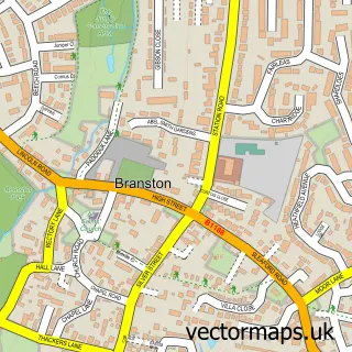 Street map sample of Branston, Lincolnshire