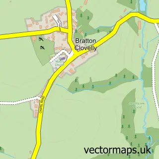 Street map sample of Bratton Clovelly, Devon