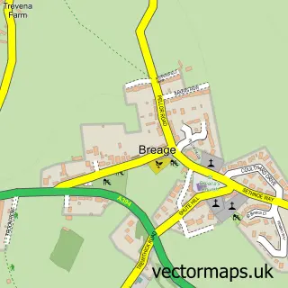Street map sample of Breage, Cornwall