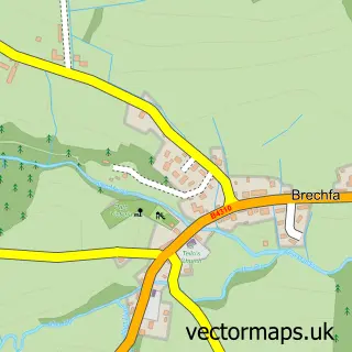 Street map sample of Brechfa, Dyfed
