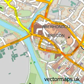 Street map sample of Brecon, Powys