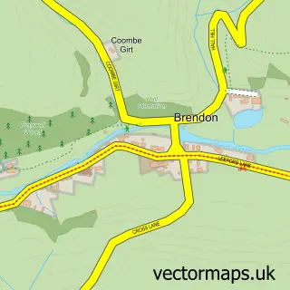 Street map sample of Brendon, Devon