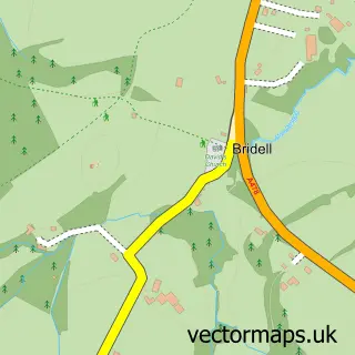 Street map sample of Bridell, Dyfed