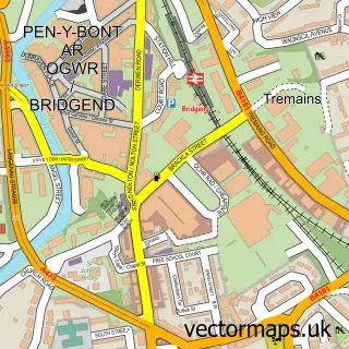 Street map sample of Bridgend, Mid Glamorgan