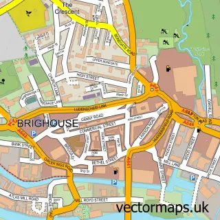Street map sample of Brighouse, West Yorkshire