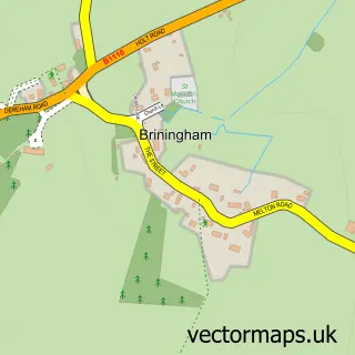 Street map sample of Briningham, Norfolk