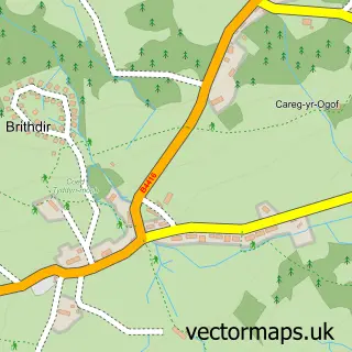 Street map sample of Brithdir, Gwynedd