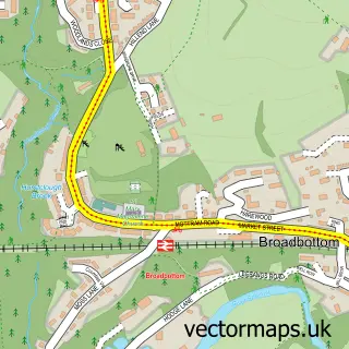 Street map sample of Broadbottom, Greater Manchester