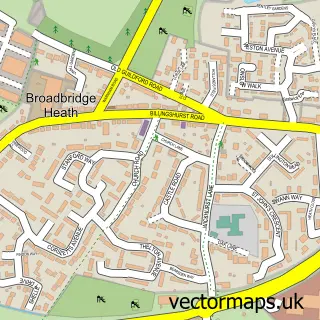 Street map sample of Broadbridge Heath, West Sussex