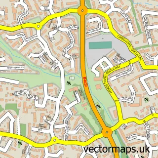 Street map sample of Broadlands, Mid Glamorgan