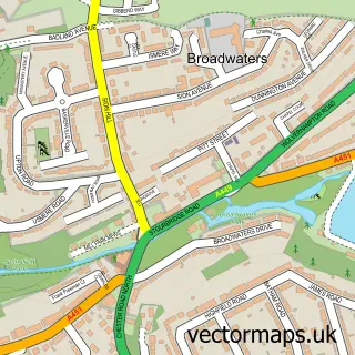 Street map sample of Broadwaters, Worcestershire