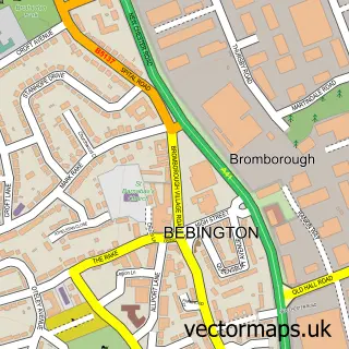 Street map sample of Bromborough, Merseyside