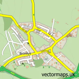 Street map sample of Bronllys, Powys