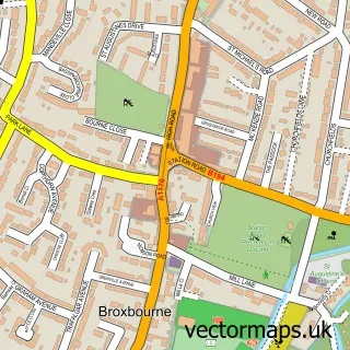 Street map sample of Broxbourne, Hertfordshire