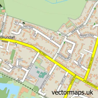 Street map sample of Brundall, Norfolk