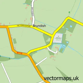 Street map sample of Brundish, Suffolk