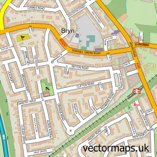 Street map sample of Bryn, Greater Manchester