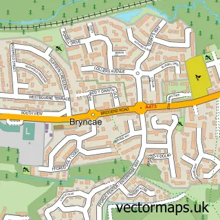 Street map sample of Bryncae, Mid Glamorgan