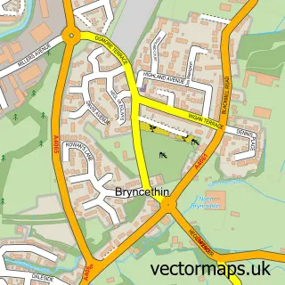 Street map sample of Bryncethin, Mid Glamorgan