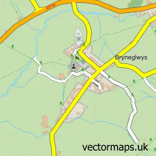 Street map sample of Bryneglwys, Clwyd