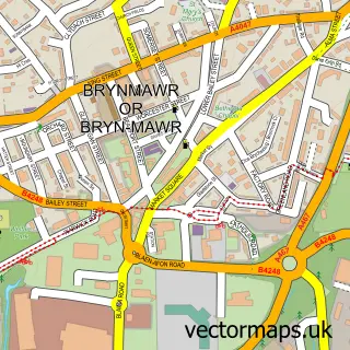 Street map sample of Brynmawr, Gwent