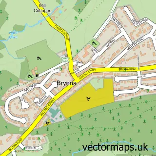 Street map sample of Brynna, Mid Glamorgan
