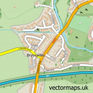 Street map sample of Brynsadler, Mid Glamorgan