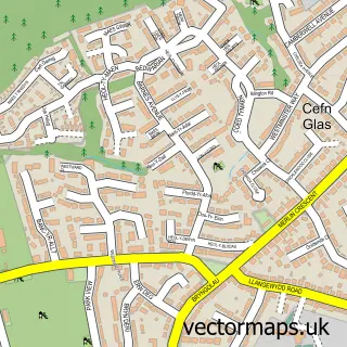 Street map sample of Bryntirion, Mid Glamorgan
