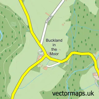 Street map sample of Buckland in the Moor, Devon