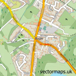 Street map sample of Bugle, Cornwall