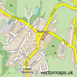 Street map sample of Bunbury, Cheshire