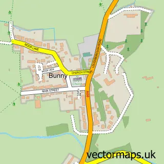 Street map sample of Bunny, Nottinghamshire
