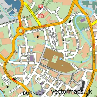 Street map sample of Burnley, Lancashire