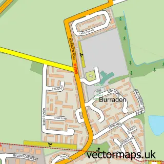 Street map sample of Burradon, Tyne & Wear