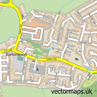 Street map sample of Burtonwood, Cheshire