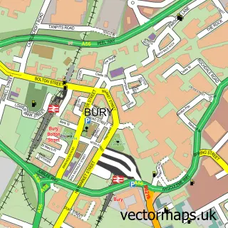 Street map sample of Bury, Greater Manchester