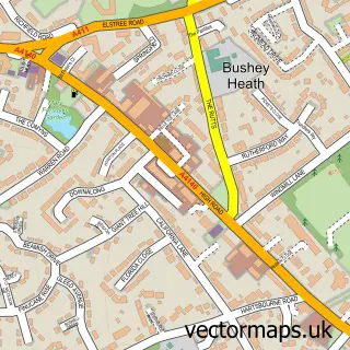 Street map sample of Bushey Heath, Hertfordshire