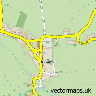 Street map sample of Butterton, Staffordshire