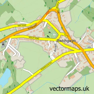 Street map sample of Bwlchgwyn, Clwyd